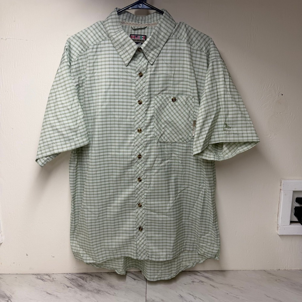 Ducks Unlimited Mens Medium Performance Fishing Shirt Nylon Plaid Green Drake